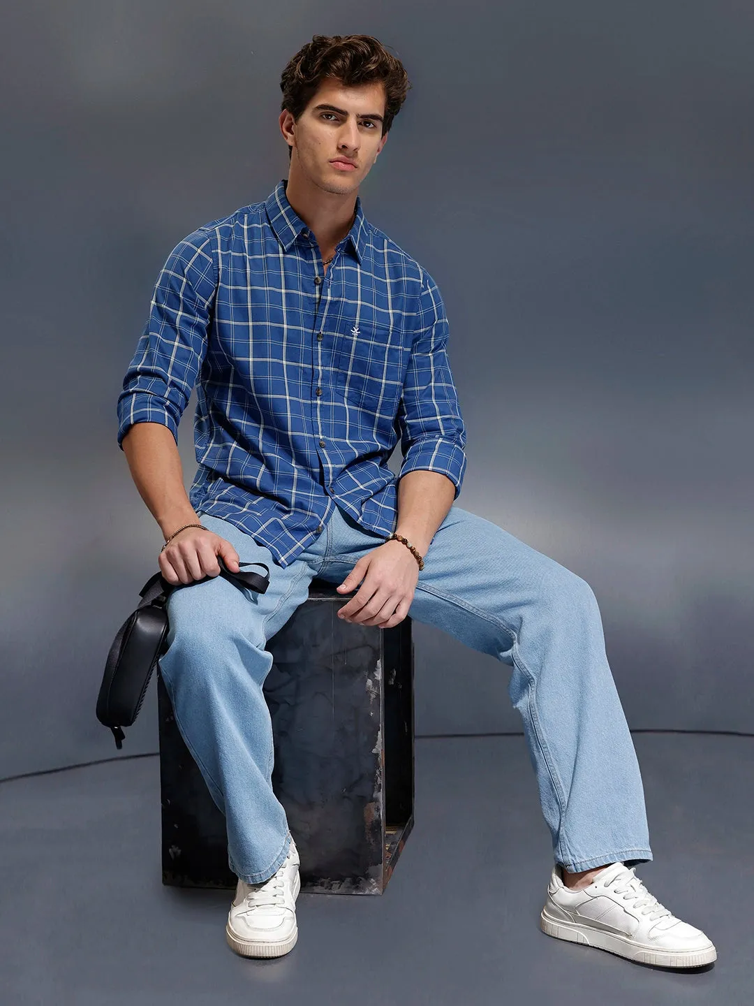 Men's Casual Checkered Shirt | Blue sold by Wrogn product image thumbnail 2