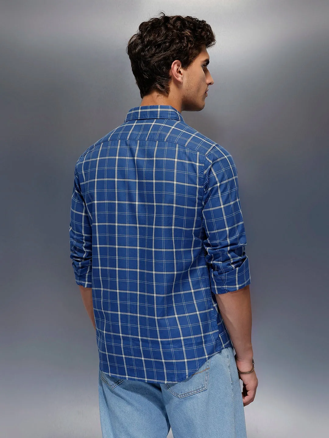 Men's Casual Checkered Shirt | Blue sold by Wrogn product image thumbnail 3