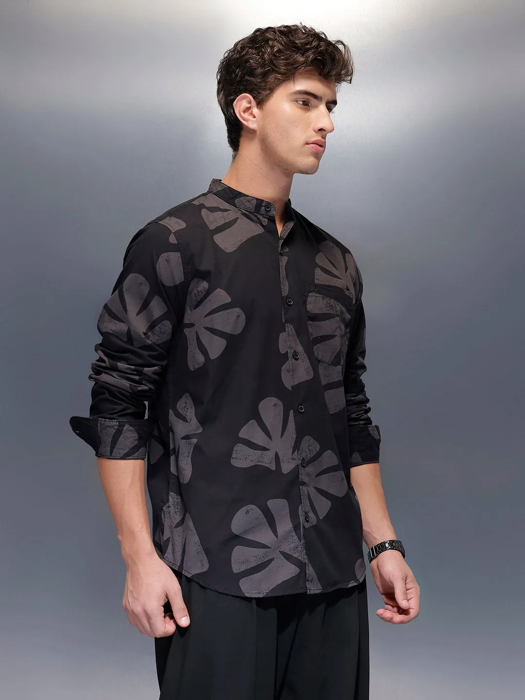 Men's Casual AOP Shirt | Black sold by Wrogn product image thumbnail 4