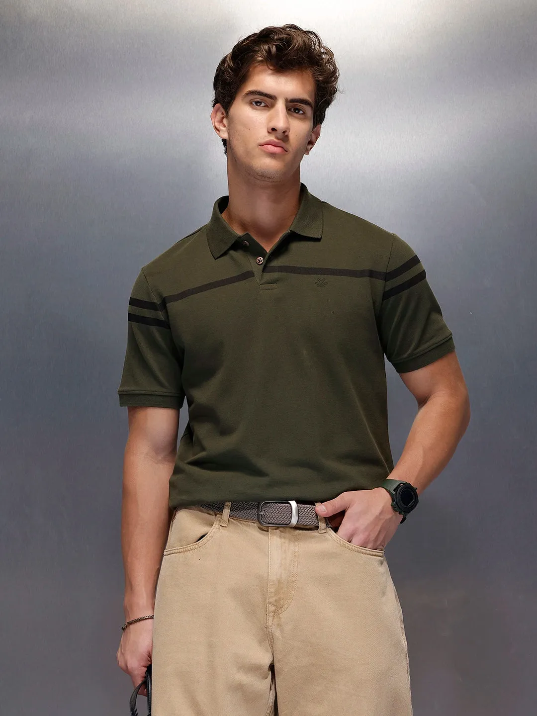 Classic Placement Printed Polo T-Shirt | Olive sold by Wrogn