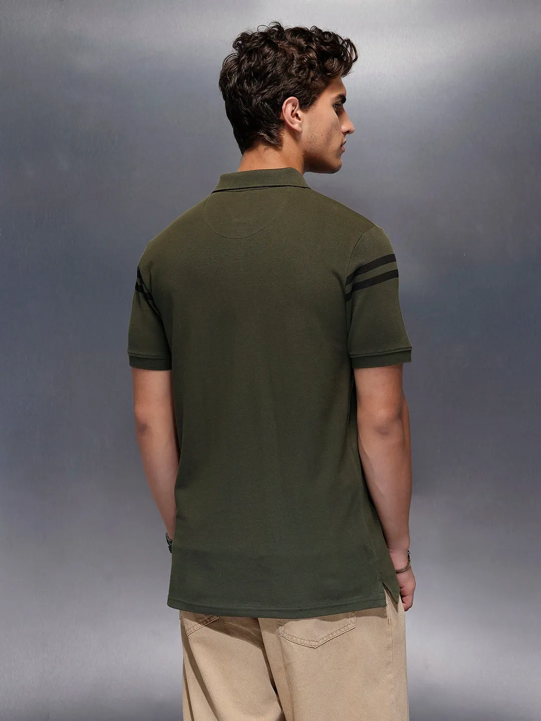 Classic Placement Printed Polo T-Shirt | Olive sold by Wrogn product image thumbnail 3