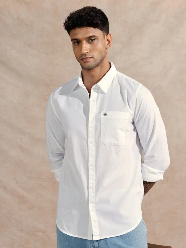 Cotton Slub Solid Shirt | White made by Wrogn
