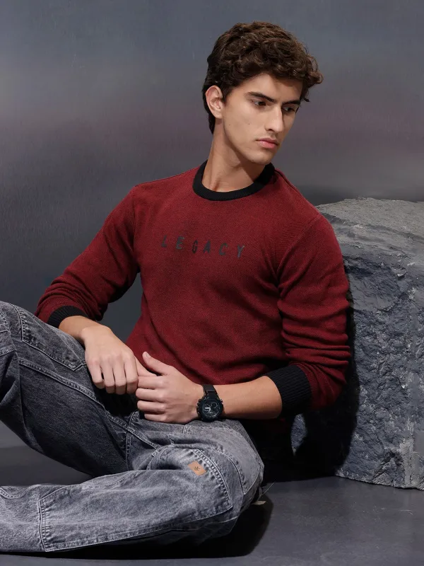 Men's Crewneck Pullover with Legacy Print | Maroon sold by Wrogn