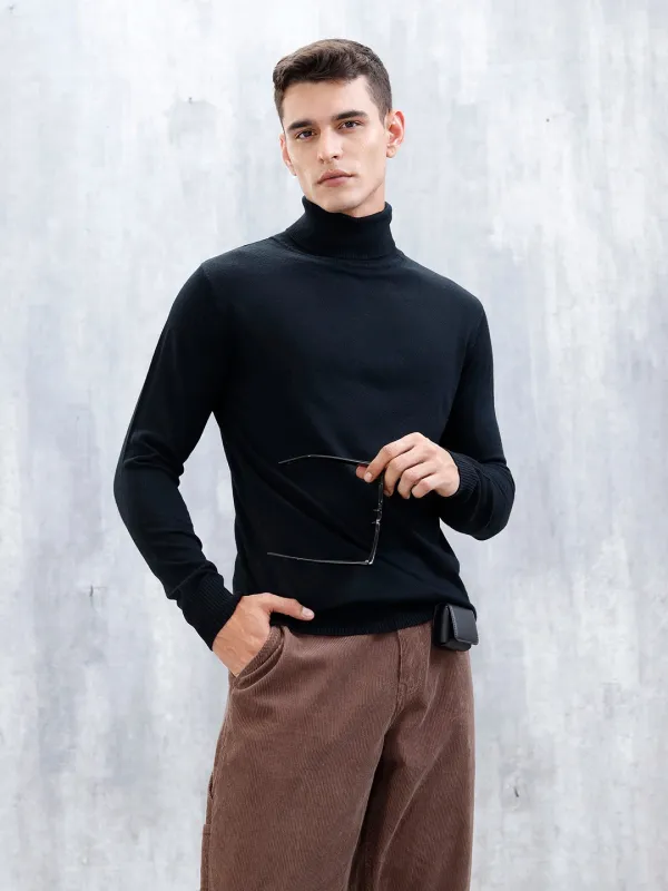 Men’s Casual Turtle Neck Sweater | Black sold by Wrogn