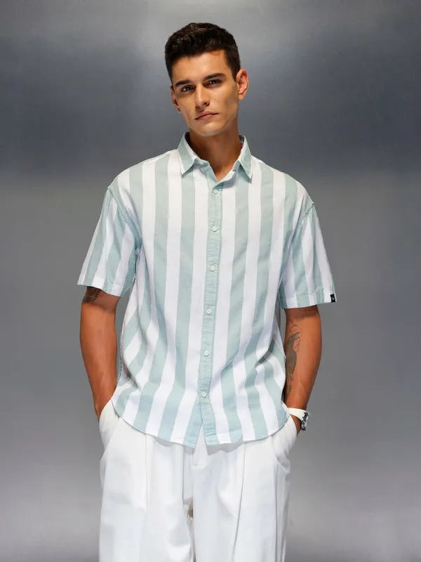 Men's casual oversize stripe shirt | White sold by Wrogn
