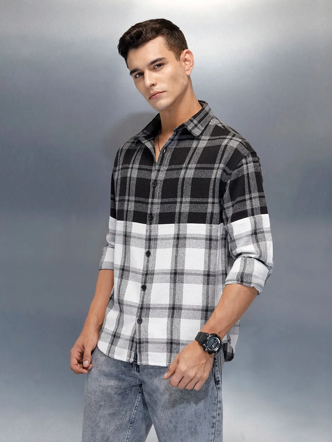 Men's Casual Oversized Fit Checkered Pattern Shirt | Black sold by Wrogn product image thumbnail 4