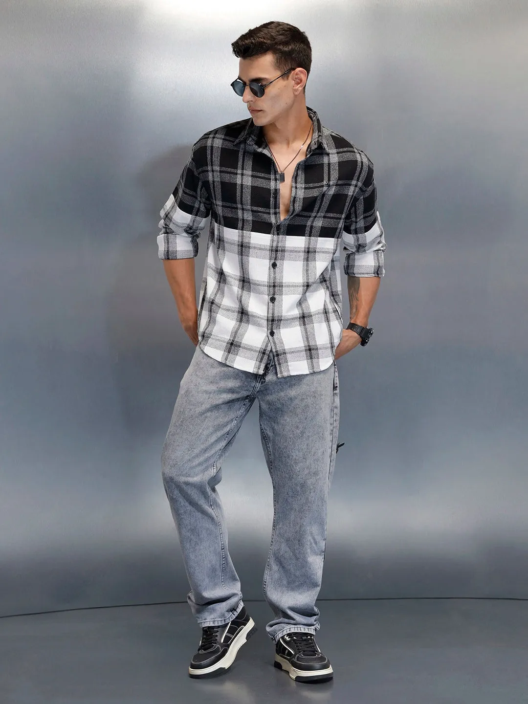 Men's Casual Oversized Fit Checkered Pattern Shirt | Black sold by Wrogn product image thumbnail 2