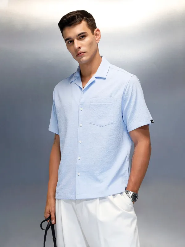 Textured Men's Casual Resort Collar Shirt | Blue sold by Wrogn