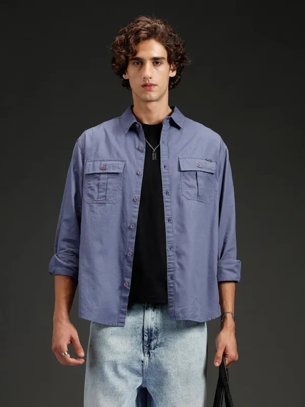 Wrogn Men's Casual Comfort Fit Double Pocket Shirt | Grey sold by Wrogn
