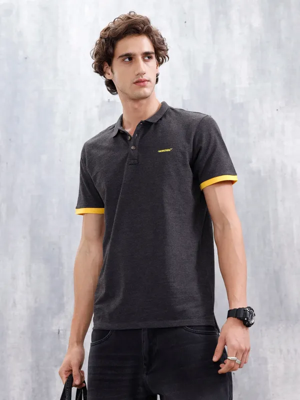 Regular Fit Polo T-Shirt With Contrast Trim Details | Dark Grey made by Wrogn