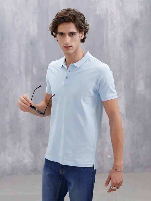 Casual Slim Fit Solid Polo T-Shirt | Light Blue sold by Wrogn