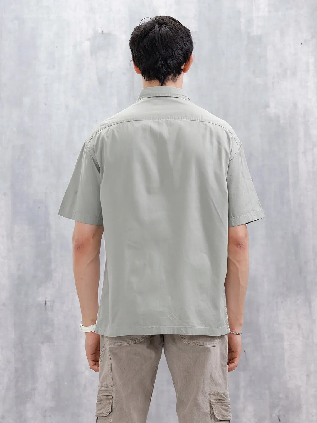 Oversized Fit Colourblock Shirt With Contrast Utility Pockets | White And Grey sold by Wrogn product image thumbnail 3