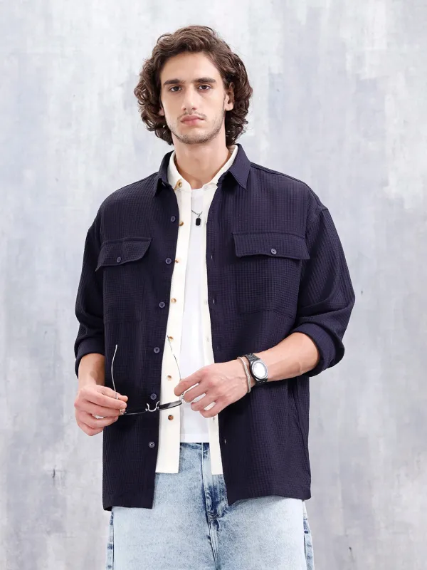 Men's Casual Solid Double Pocket Oversized Fit Shirt | Black sold by Wrogn