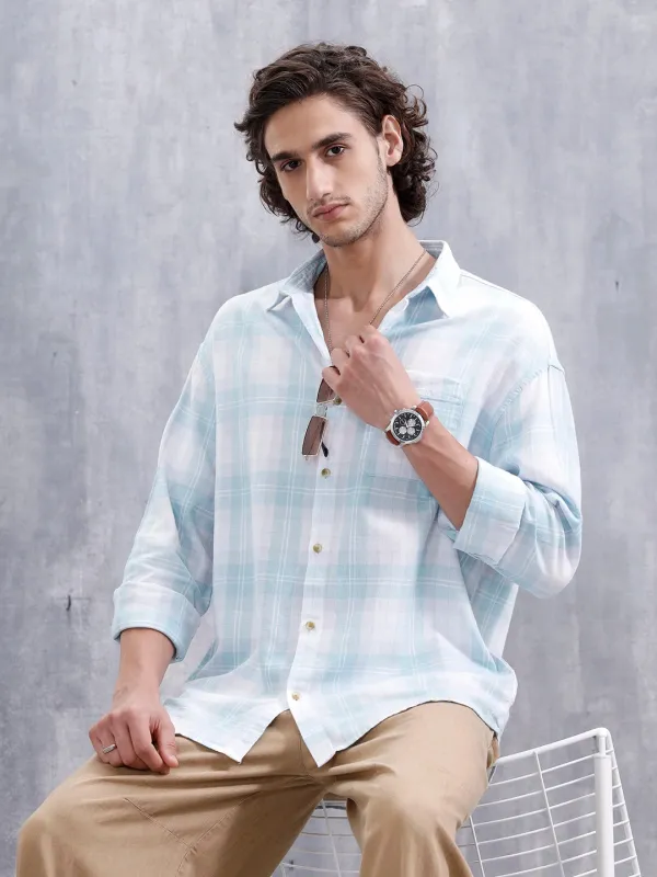 Men’S Boxy Fit Checkered Pattern Shirt | White sold by Wrogn