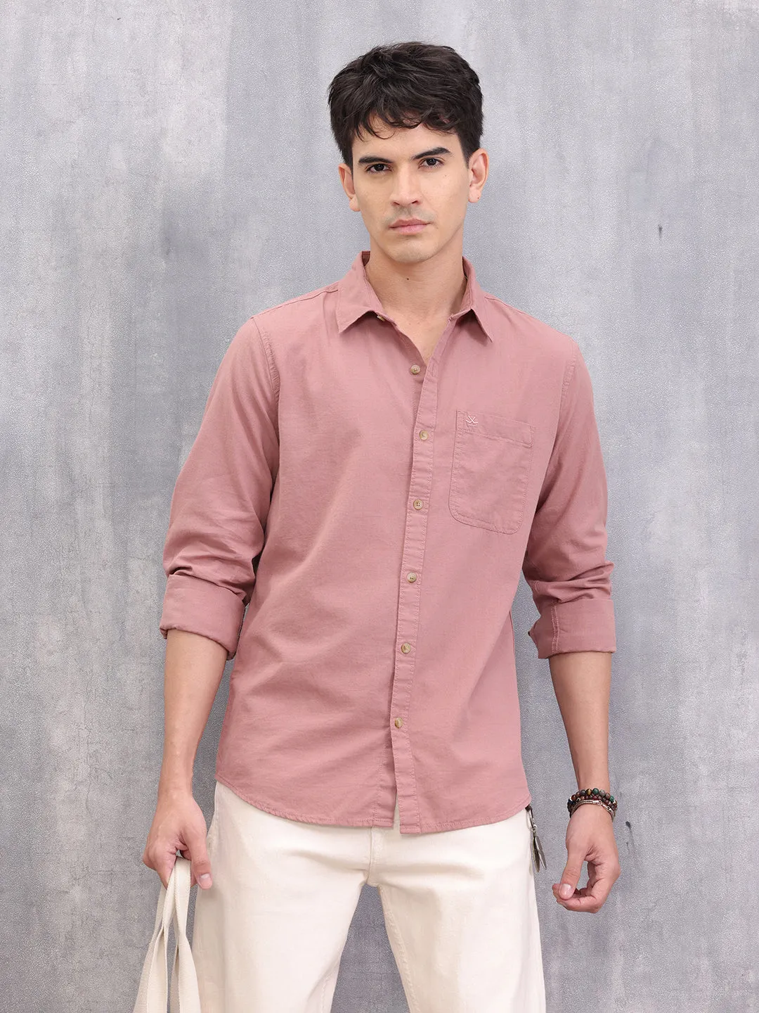 Solid Cotton Full Sleeve Shirt | Pink sold by Wrogn