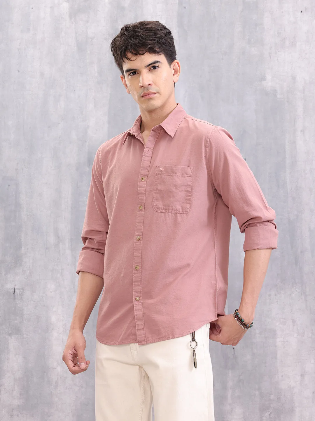Solid Cotton Full Sleeve Shirt | Pink sold by Wrogn product image thumbnail 5