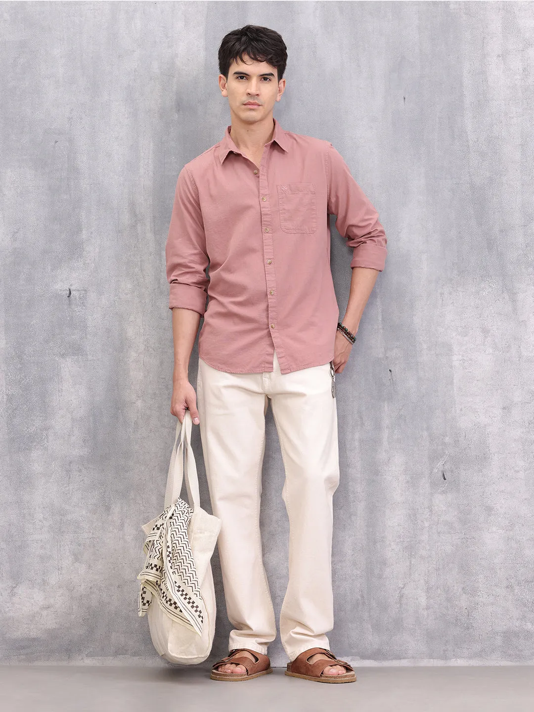 Solid Cotton Full Sleeve Shirt | Pink sold by Wrogn product image thumbnail 2