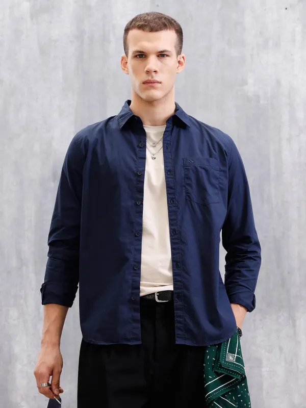 Solid Full Sleeve Regular Fit Shirt  | Navy Blue sold by Wrogn