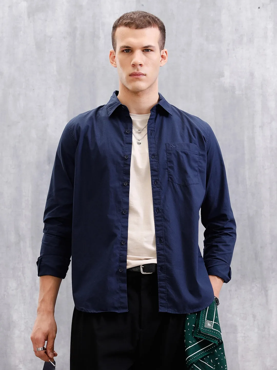 Solid Full Sleeve Regular Fit Shirt | Navy Blue sold by Wrogn