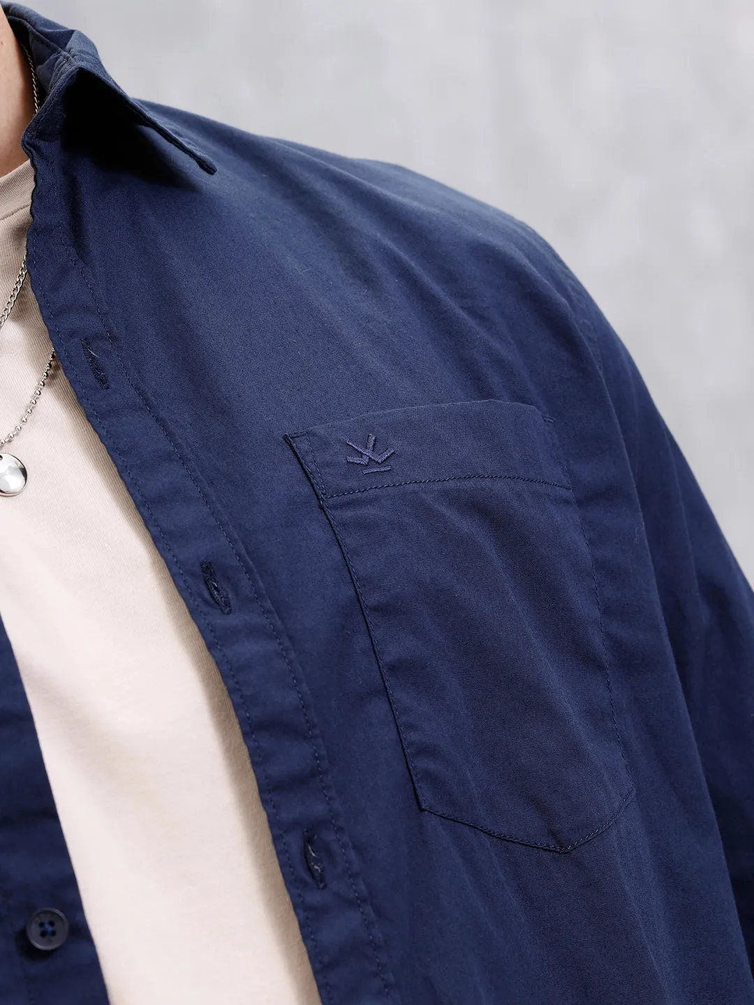 Solid Full Sleeve Regular Fit Shirt | Navy Blue sold by Wrogn product image thumbnail 5