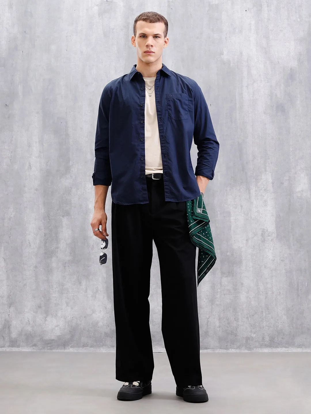 Solid Full Sleeve Regular Fit Shirt | Navy Blue sold by Wrogn product image thumbnail 2