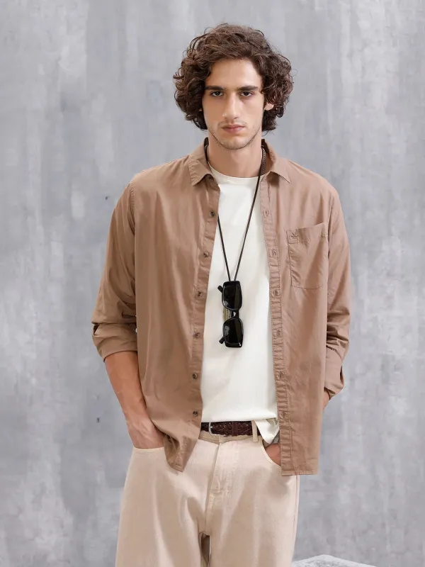 Solid Regular Fit Shirt  | Khaki sold by Wrogn