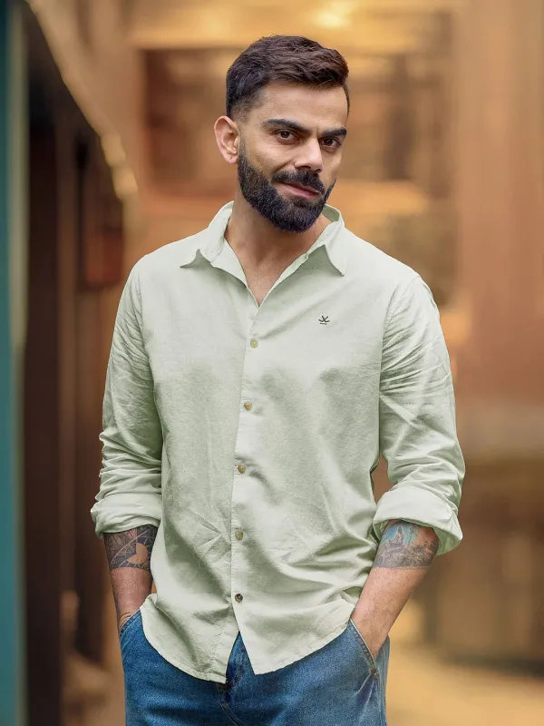 Solid Linen Blend Shirt | Green sold by Wrogn