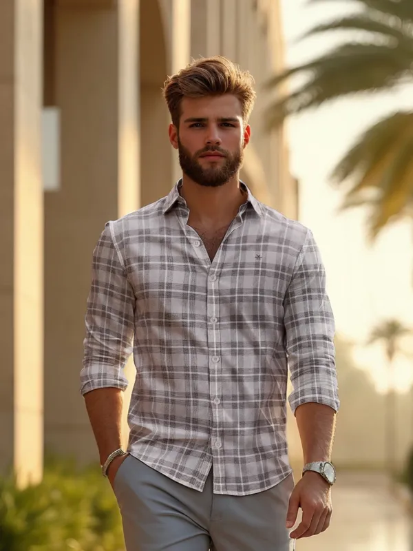 Tonal Checks Oversized Shirt | Grey sold by Wrogn