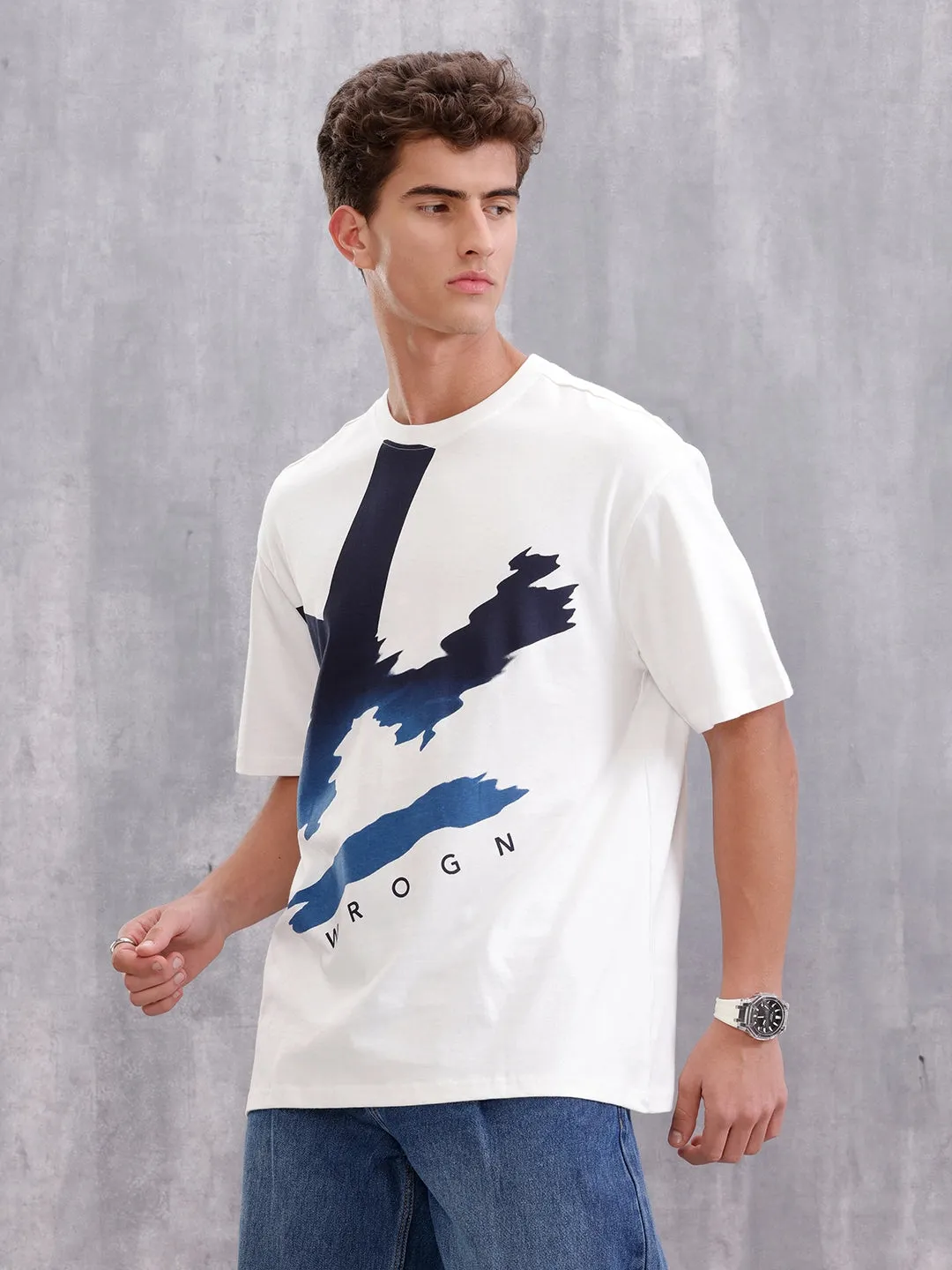 Oversized Graphic T-Shirt By Wrogn – Statement Placement Print | White sold by Wrogn product image thumbnail 4
