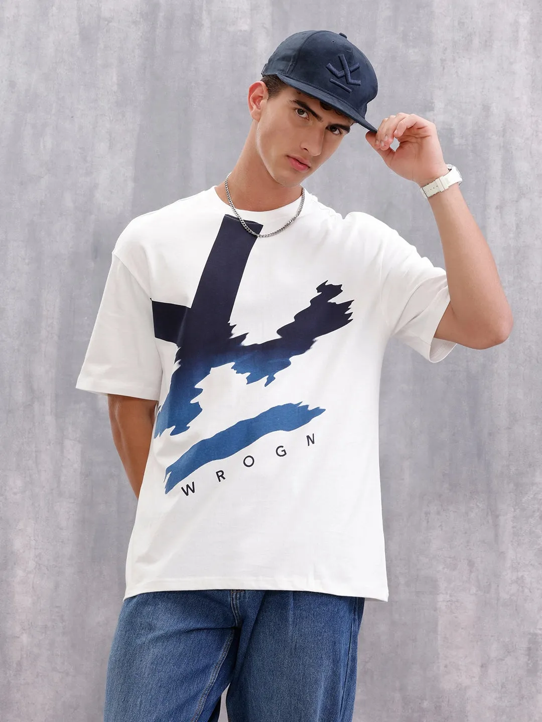 Oversized Graphic T-Shirt By Wrogn – Statement Placement Print | White sold by Wrogn