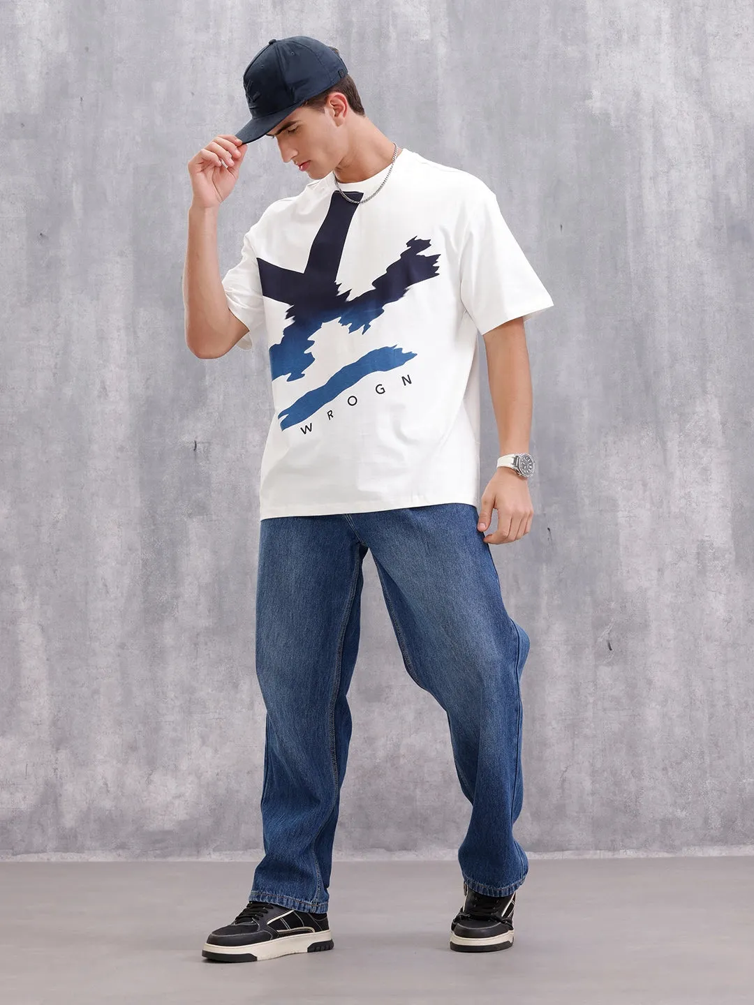 Oversized Graphic T-Shirt By Wrogn – Statement Placement Print | White sold by Wrogn product image thumbnail 2