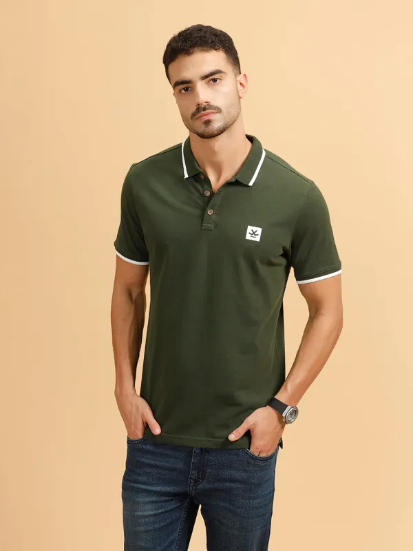 Contrast Slim Fit Polo T-shirt | Olive made by Wrogn