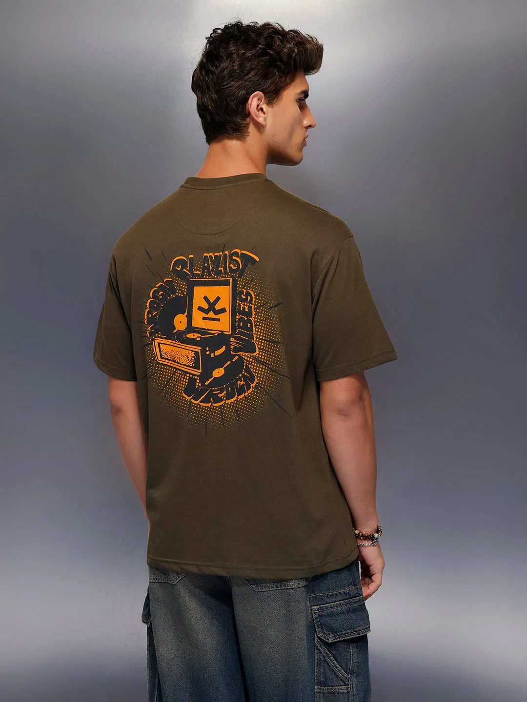 Classic Oversized Back Printed T-Shirt | Olive sold by Wrogn product image thumbnail 3