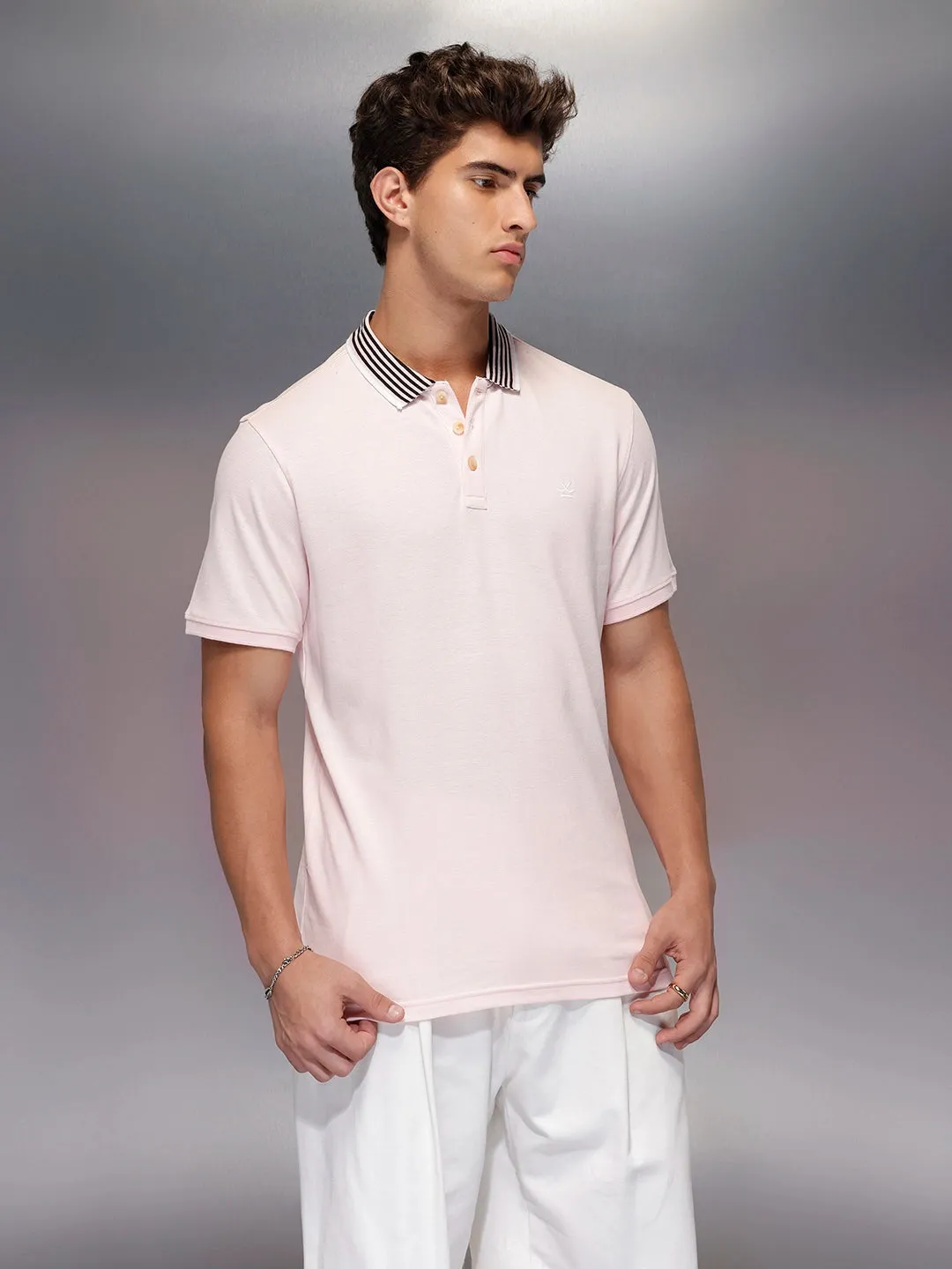 Classic Tipping Collar Polo T-Shirt | Pink sold by Wrogn product image thumbnail 4
