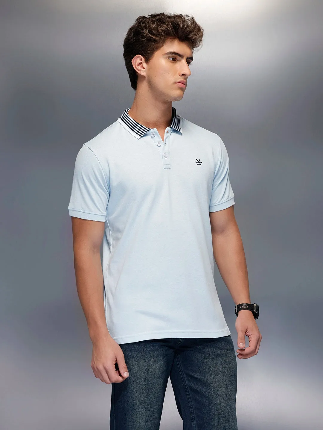Classic Tipping Collar Polo T-Shirt | Light Blue sold by Wrogn product image thumbnail 4