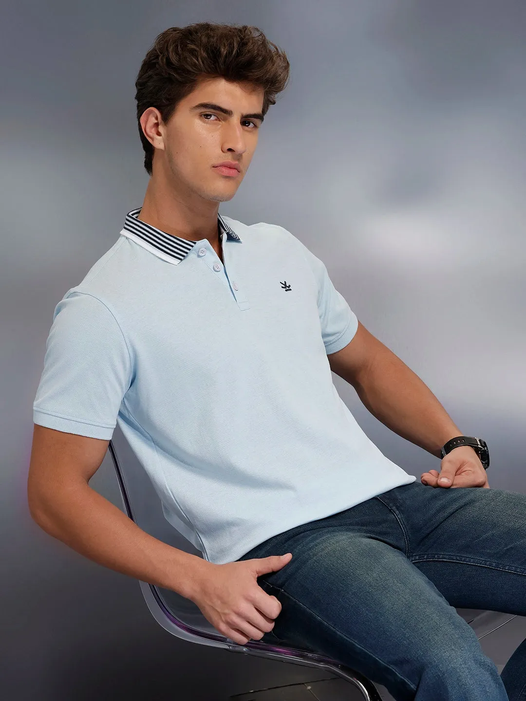 Classic Tipping Collar Polo T-Shirt | Light Blue sold by Wrogn