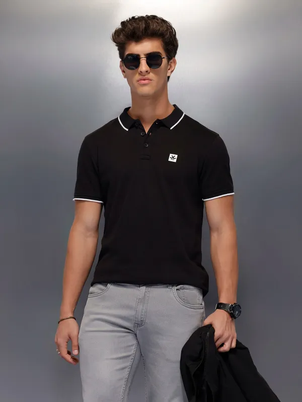 Classic Tipping Collar Polo T-Shirt | Black made by Wrogn