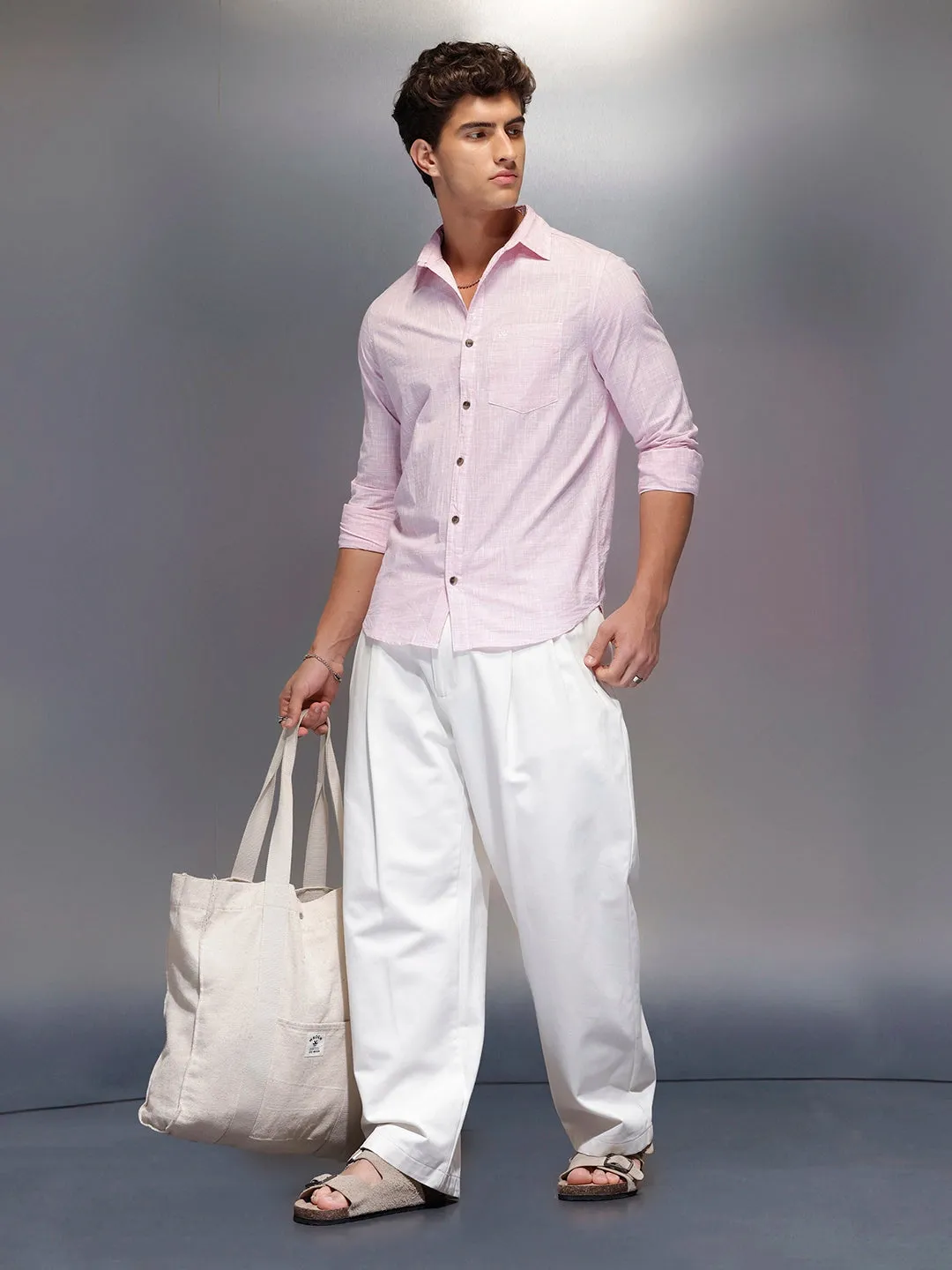 Solid Linin Blend Shirt | Pink sold by Wrogn product image thumbnail 2