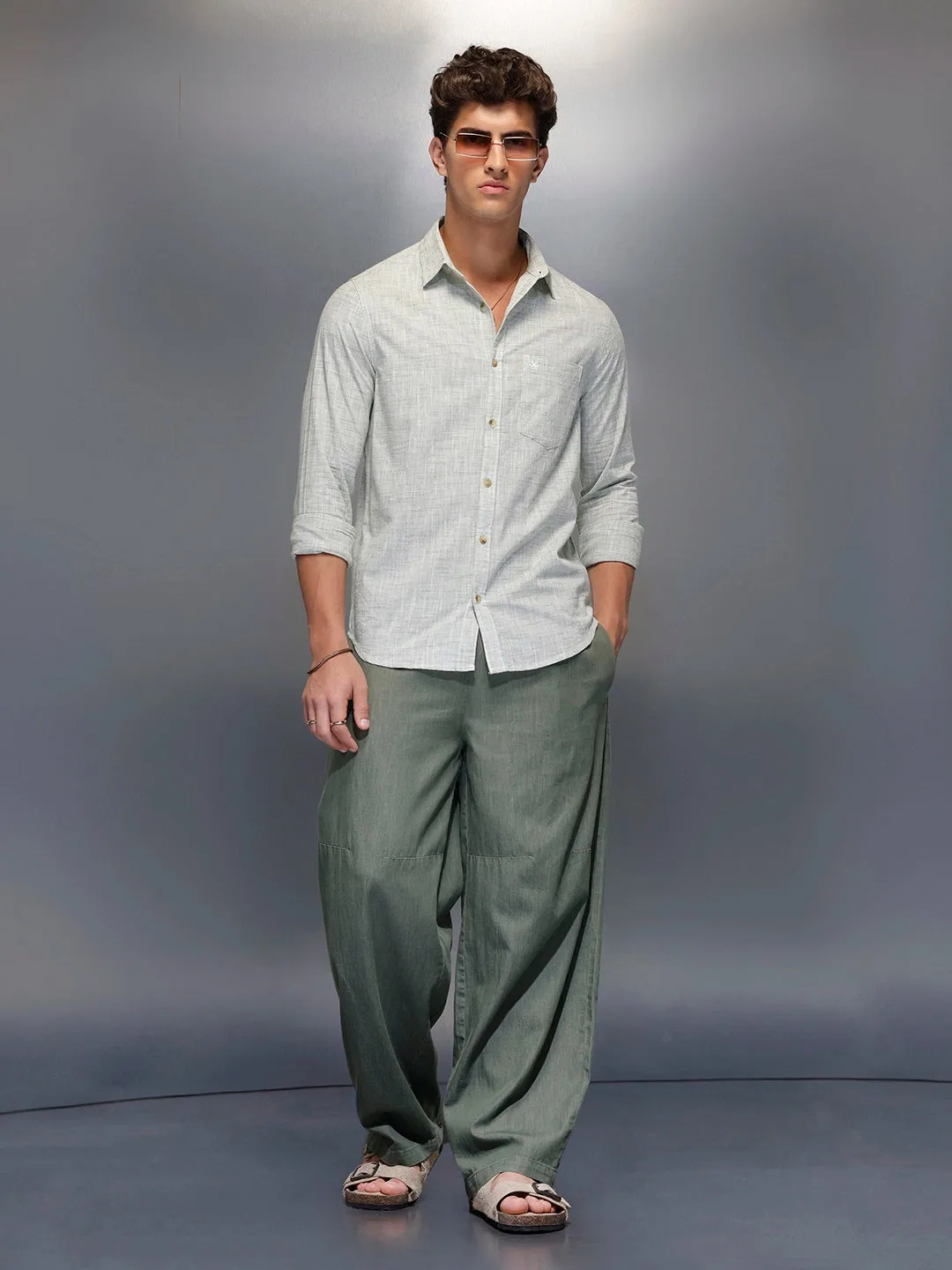 Solid Linin Blend Shirt | Green sold by Wrogn product image thumbnail 2