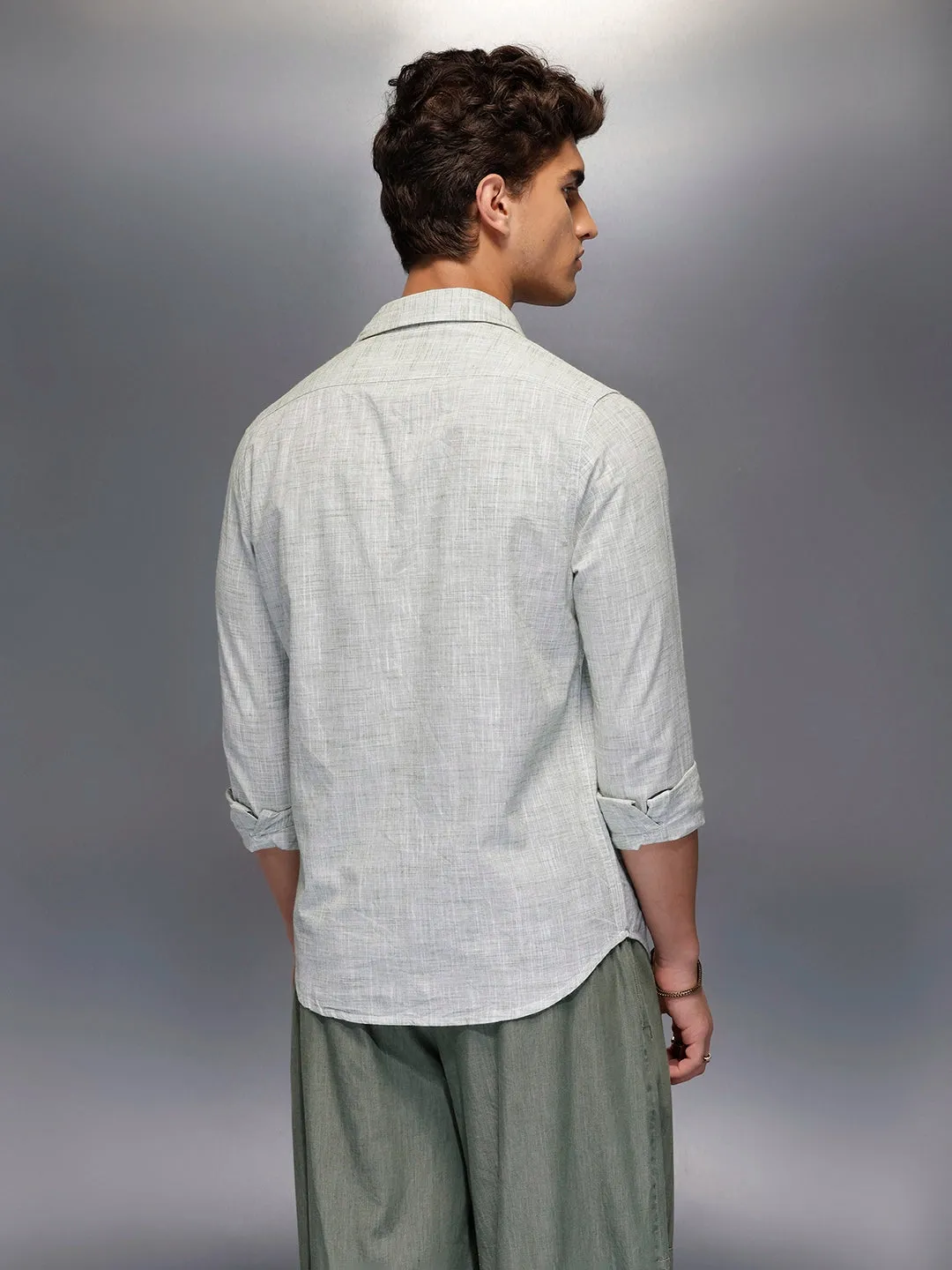 Solid Linin Blend Shirt | Green sold by Wrogn product image thumbnail 3