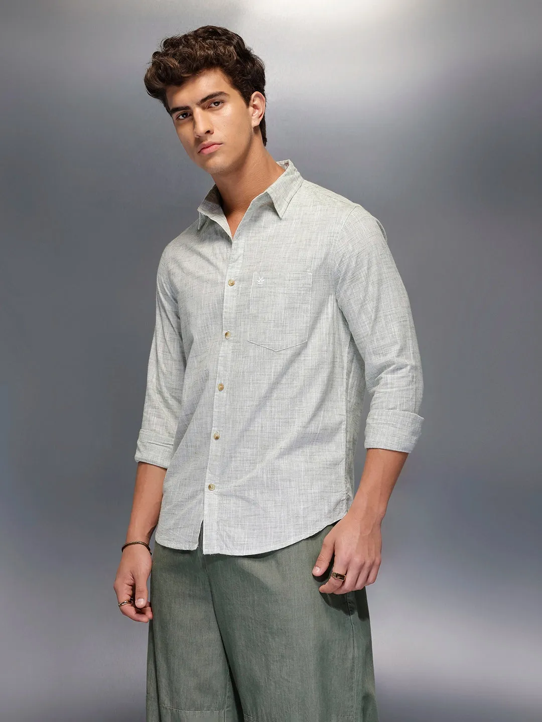 Solid Linin Blend Shirt | Green sold by Wrogn product image thumbnail 4