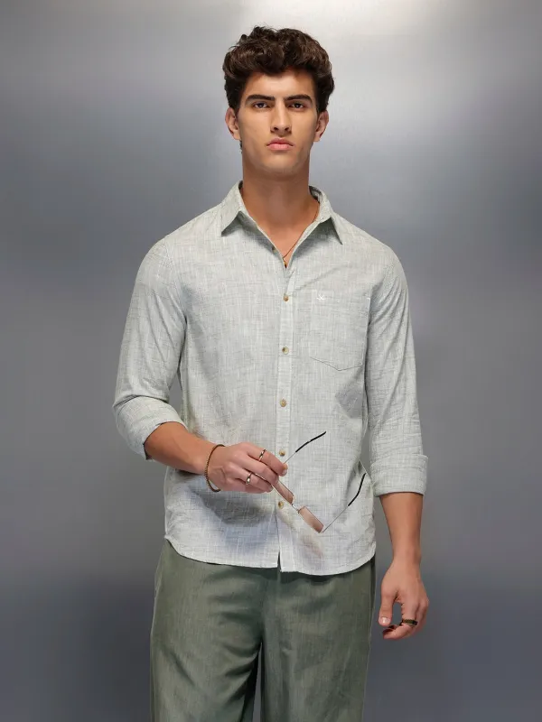 Solid Linin Blend Shirt   |  Green sold by Wrogn