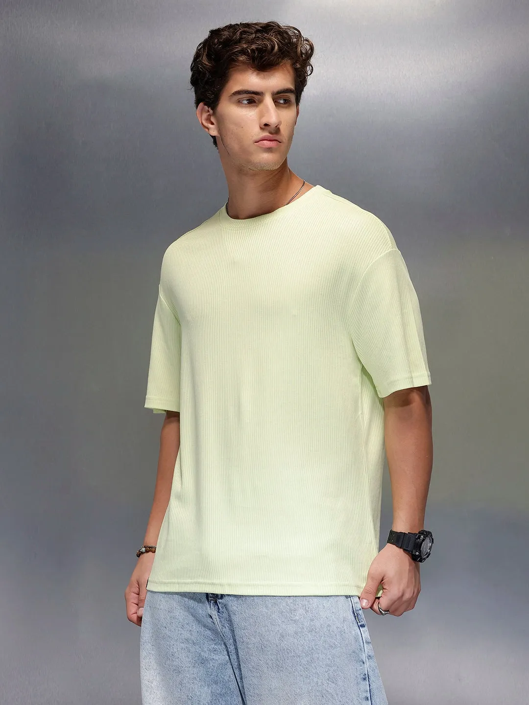 Solid Textured Regular Fit T-Shirt | Light Green sold by Wrogn product image thumbnail 4