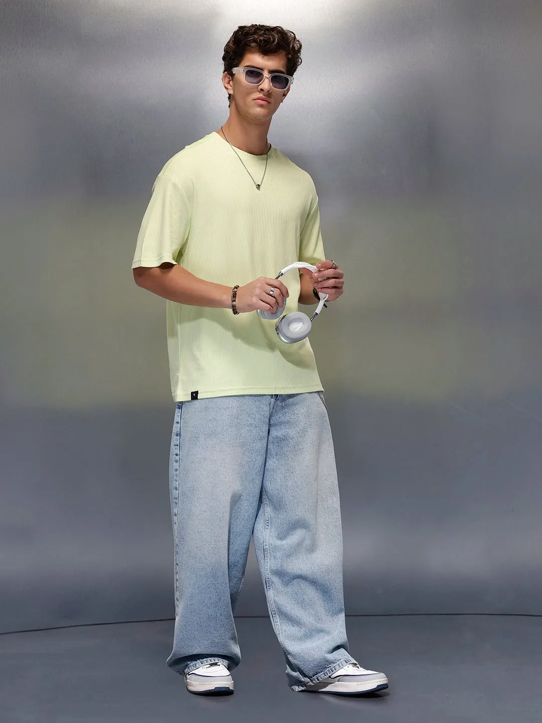 Solid Textured Regular Fit T-Shirt | Light Green sold by Wrogn product image thumbnail 2