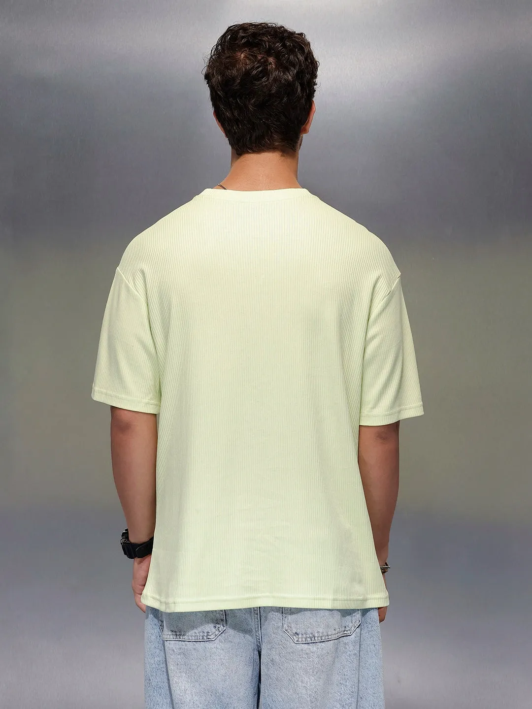 Solid Textured Regular Fit T-Shirt | Light Green sold by Wrogn product image thumbnail 3