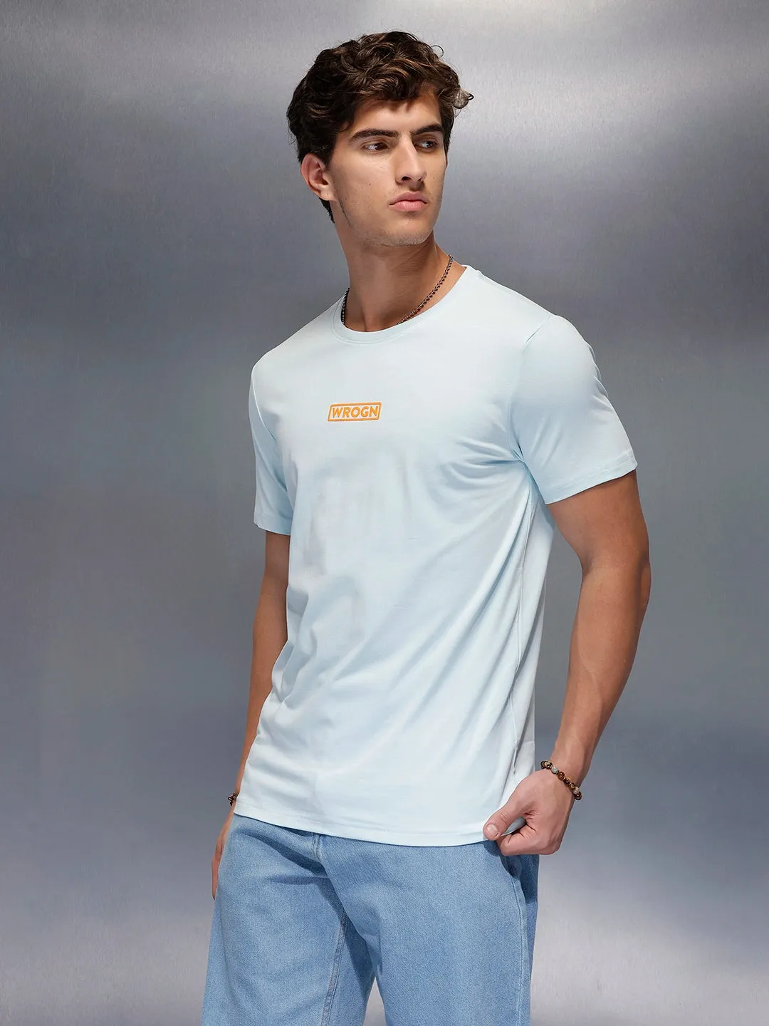 Solid Regular Fit T-Shirt | Light Blue sold by Wrogn product image thumbnail 4