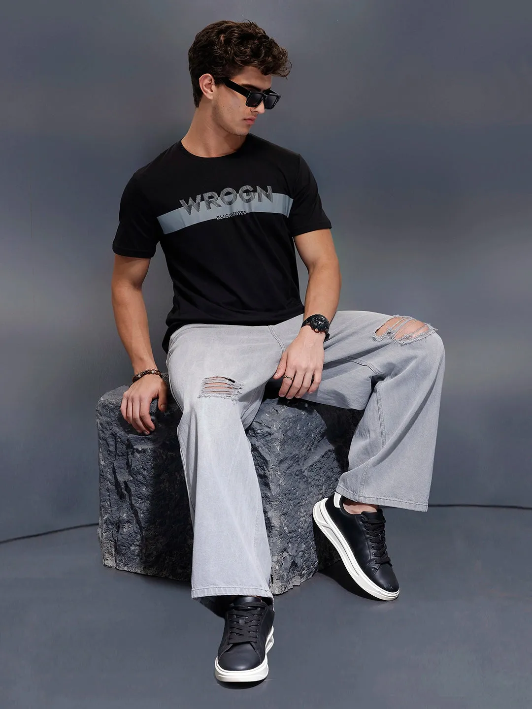 Placement Printed Regular Fit T-Shirt | Black sold by Wrogn product image thumbnail 2