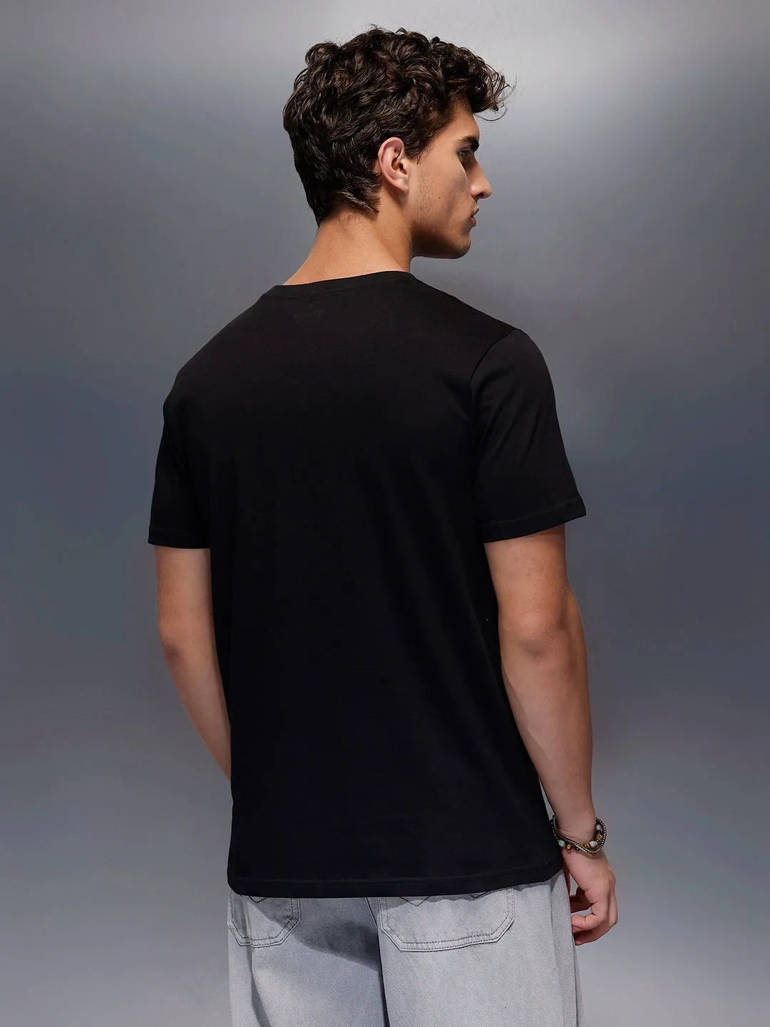 Placement Printed Regular Fit T-Shirt | Black sold by Wrogn product image thumbnail 3