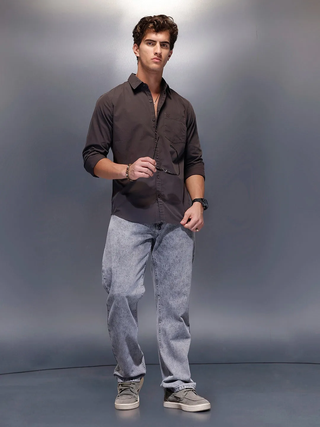 Men's Casual Slim Fit Shirt | Grey sold by Wrogn product image thumbnail 2