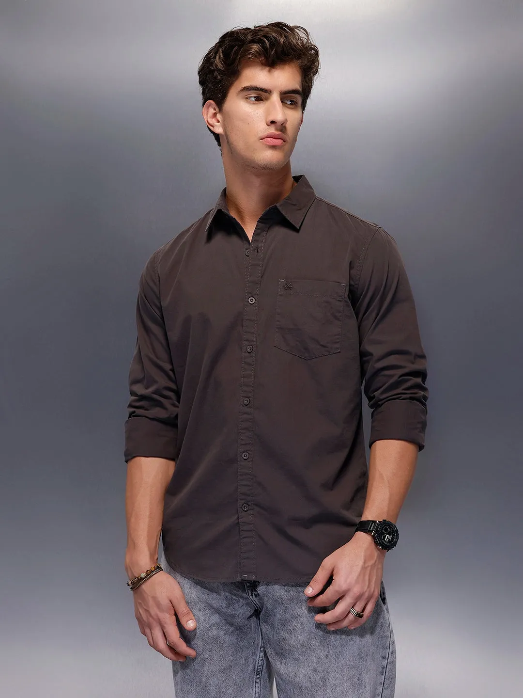 Men's Casual Slim Fit Shirt | Grey sold by Wrogn product image thumbnail 4